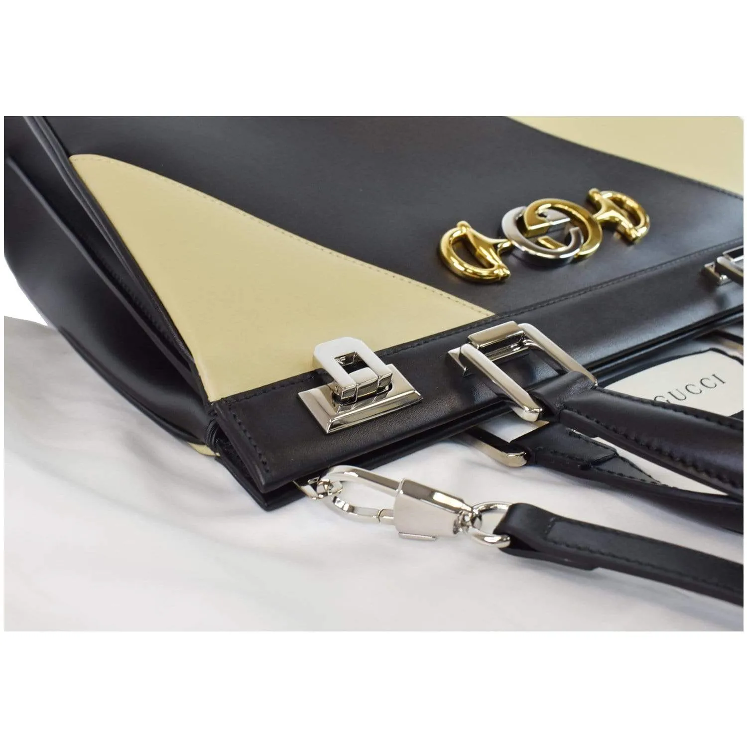 GUCCI Medium Zumi Diagonal Stripe Leather Top Handle Bag Beige 564714