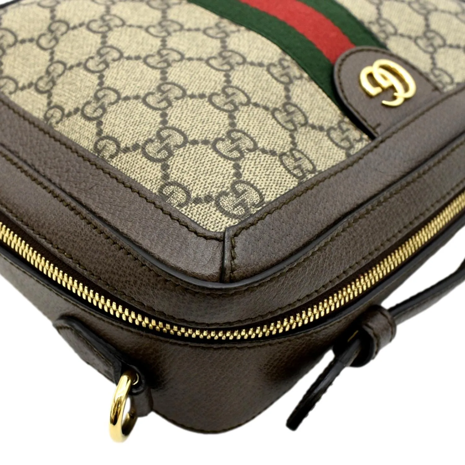 GUCCI Ophidia Web Small GG Supreme Canvas Shoulder Bag Beige 550622