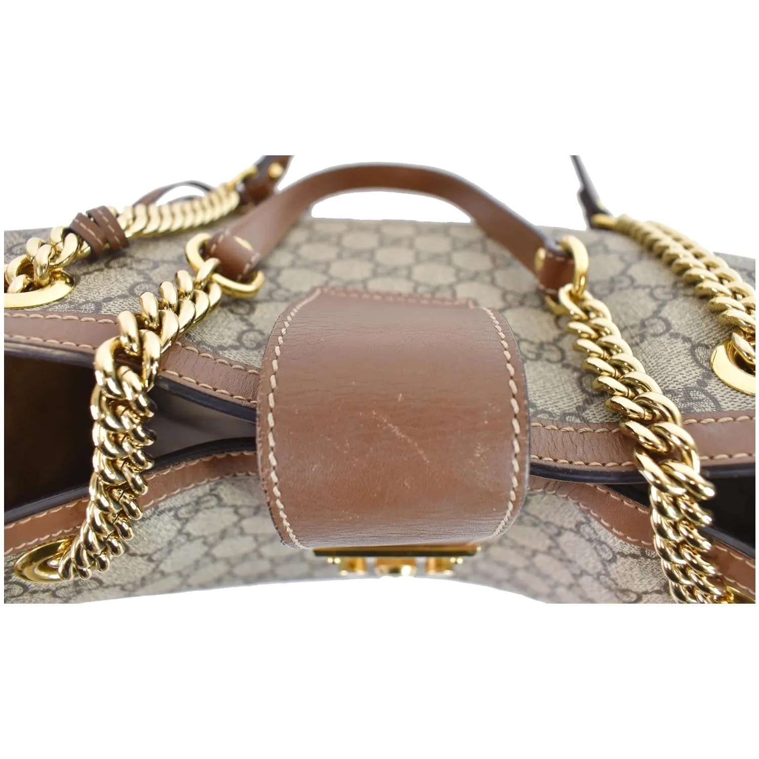 GUCCI Padlock Medium GG Supreme Canvas Shoulder Bag Beige 479197