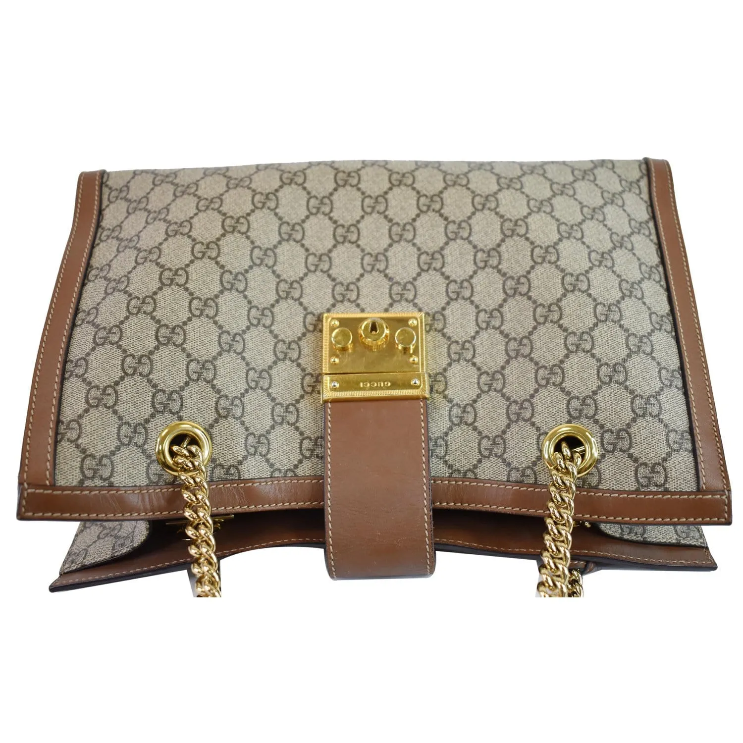GUCCI Padlock Medium GG Supreme Canvas Shoulder Bag Beige 479197