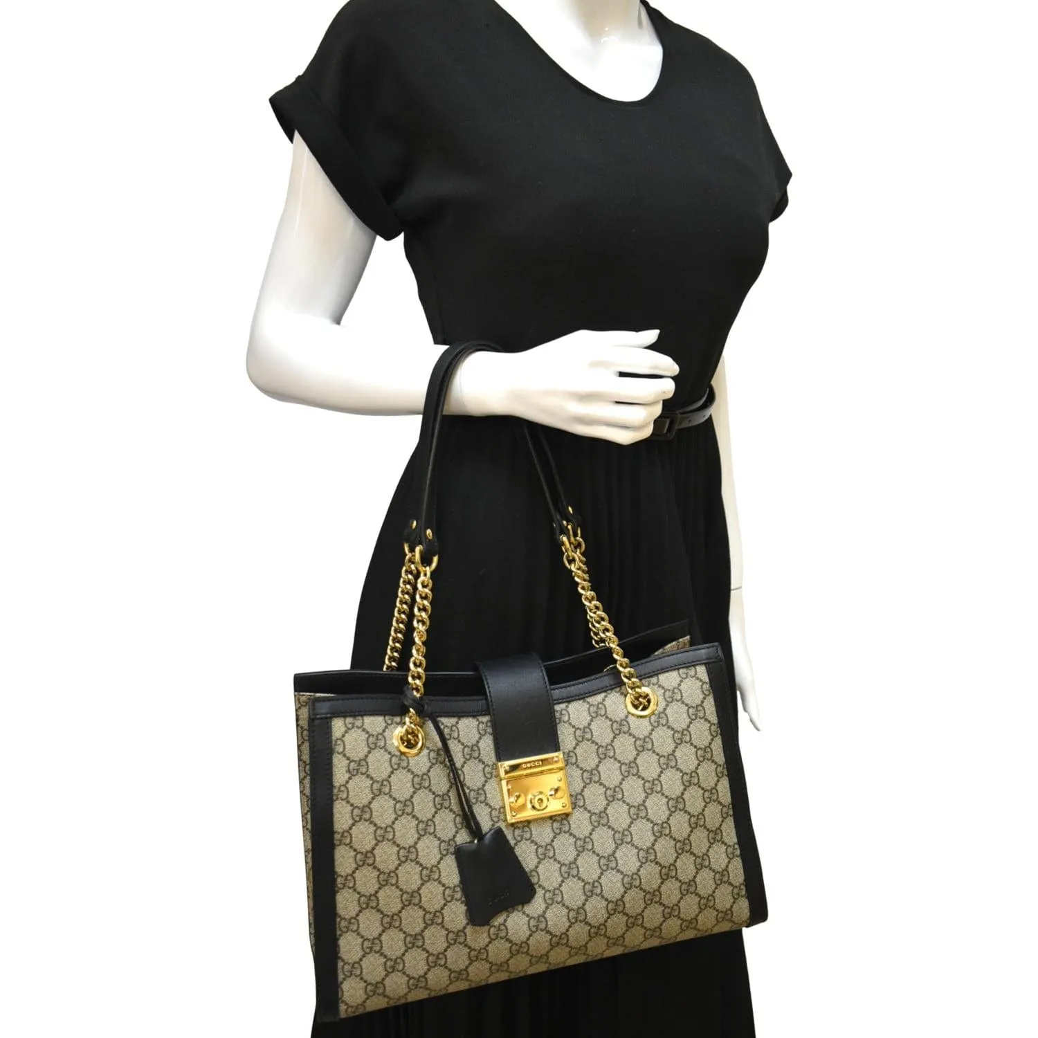 GUCCI Padlock Medium GG Supreme Canvas Shoulder Bag Black 479197