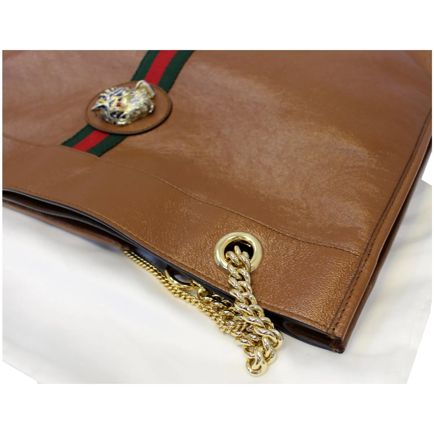 GUCCI Rajah Large Leather Tote Shoulder Bag Brown 537219