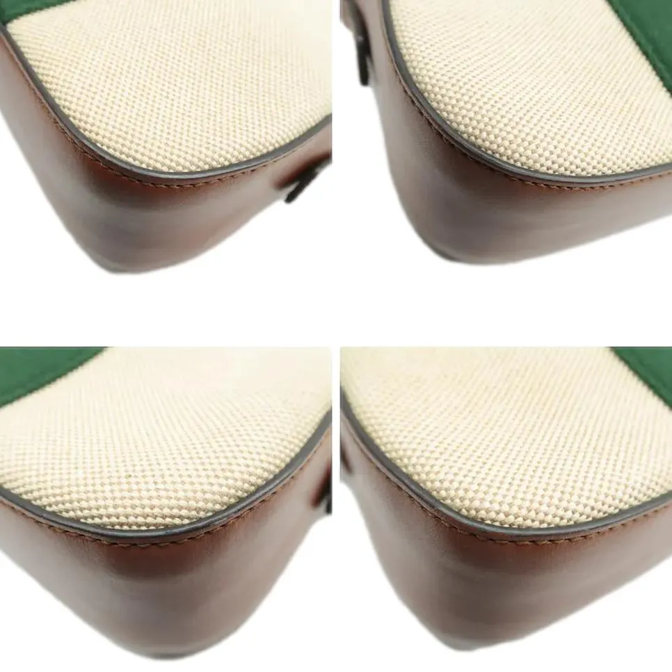 GUCCI Vintage Web Canvas Shoulder Bag Beige 575073
