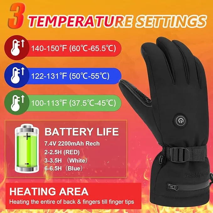 Heated Gloves, 7.6V Rechargeable Battery Thickened Heated Waterproof Winter Snow Men's and Women's Heated Gloves for Hunting Hiking Skiing Camping Cycling and Other Outdoor Sports