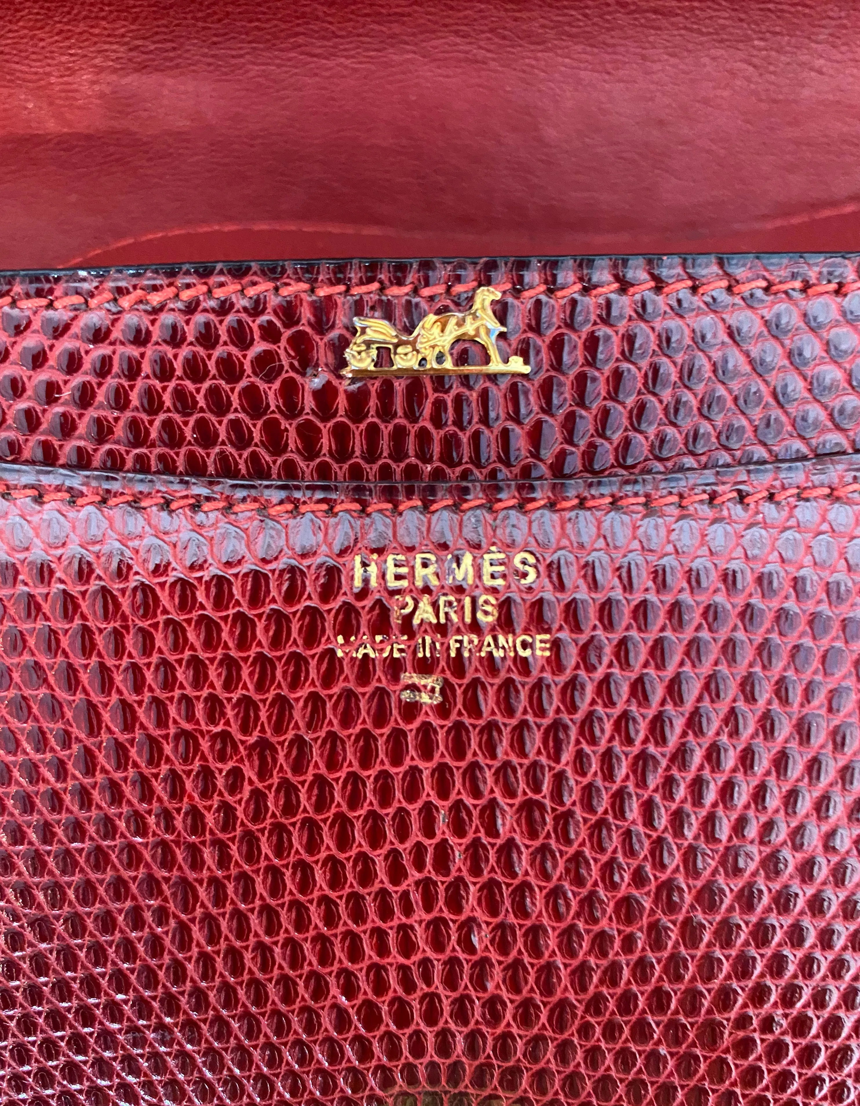 Hermes Vintage Rouge H Burgundy Lizard Sac Eugine 2-Way Clutch/Shouder Bag