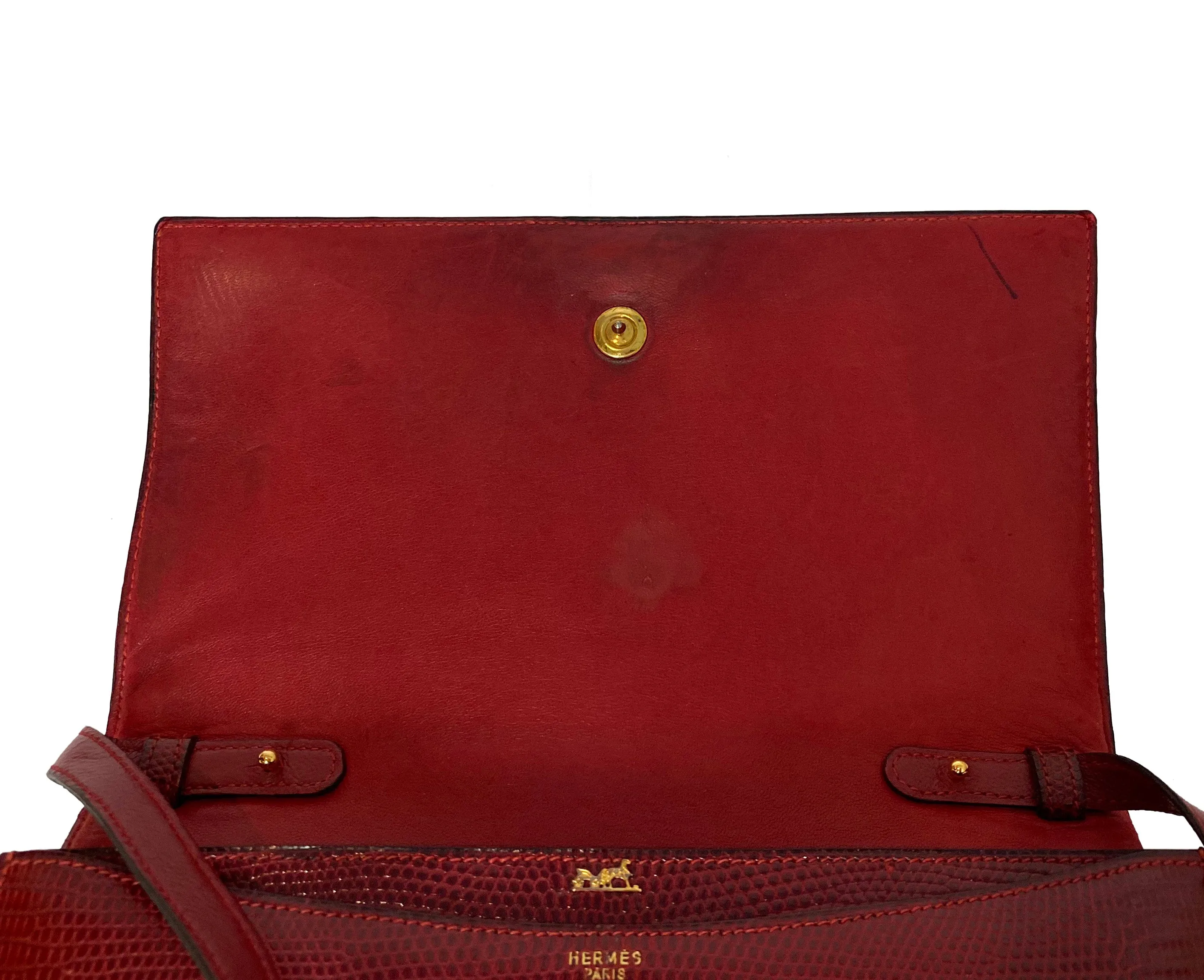 Hermes Vintage Rouge H Burgundy Lizard Sac Eugine 2-Way Clutch/Shouder Bag