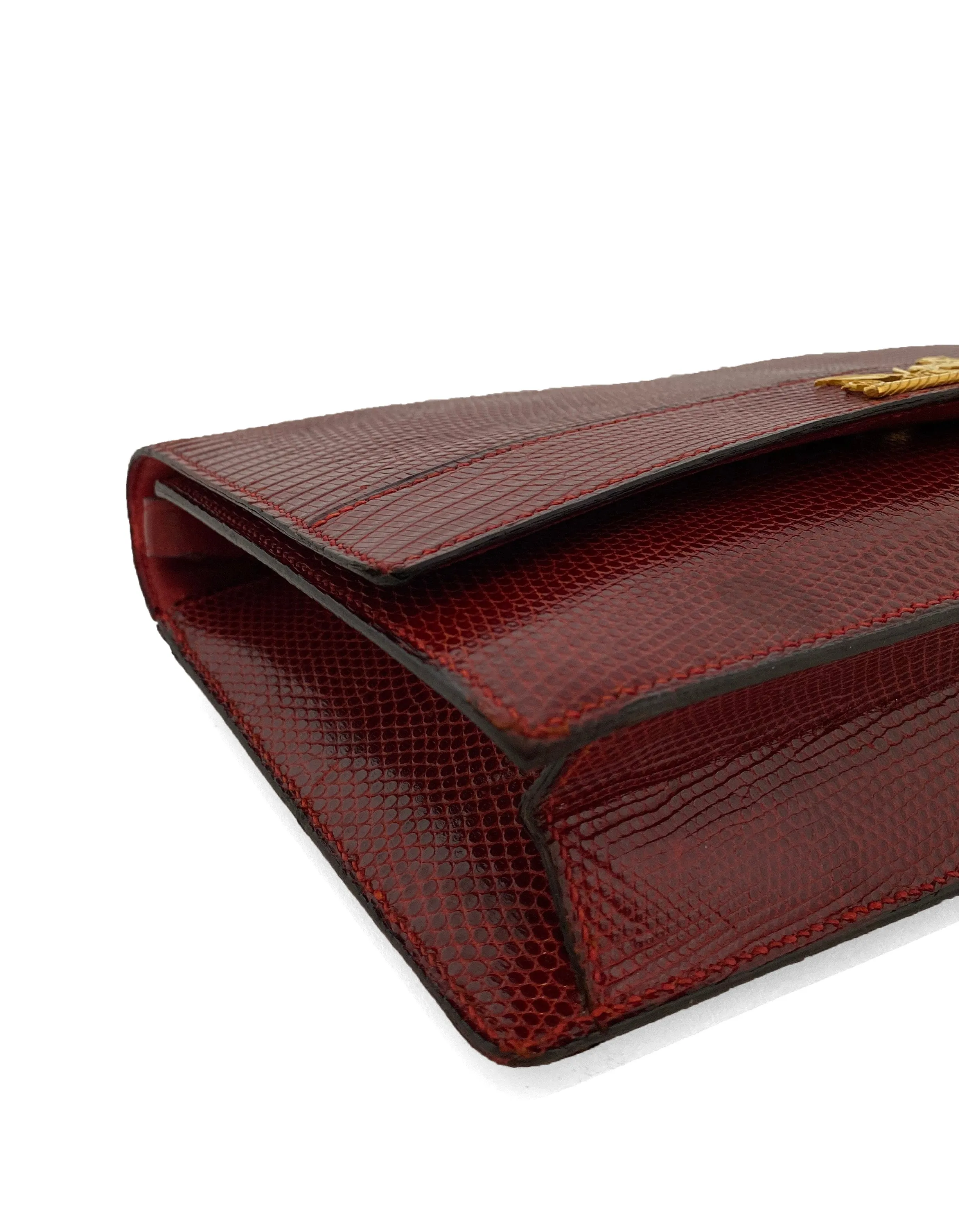 Hermes Vintage Rouge H Burgundy Lizard Sac Eugine 2-Way Clutch/Shouder Bag