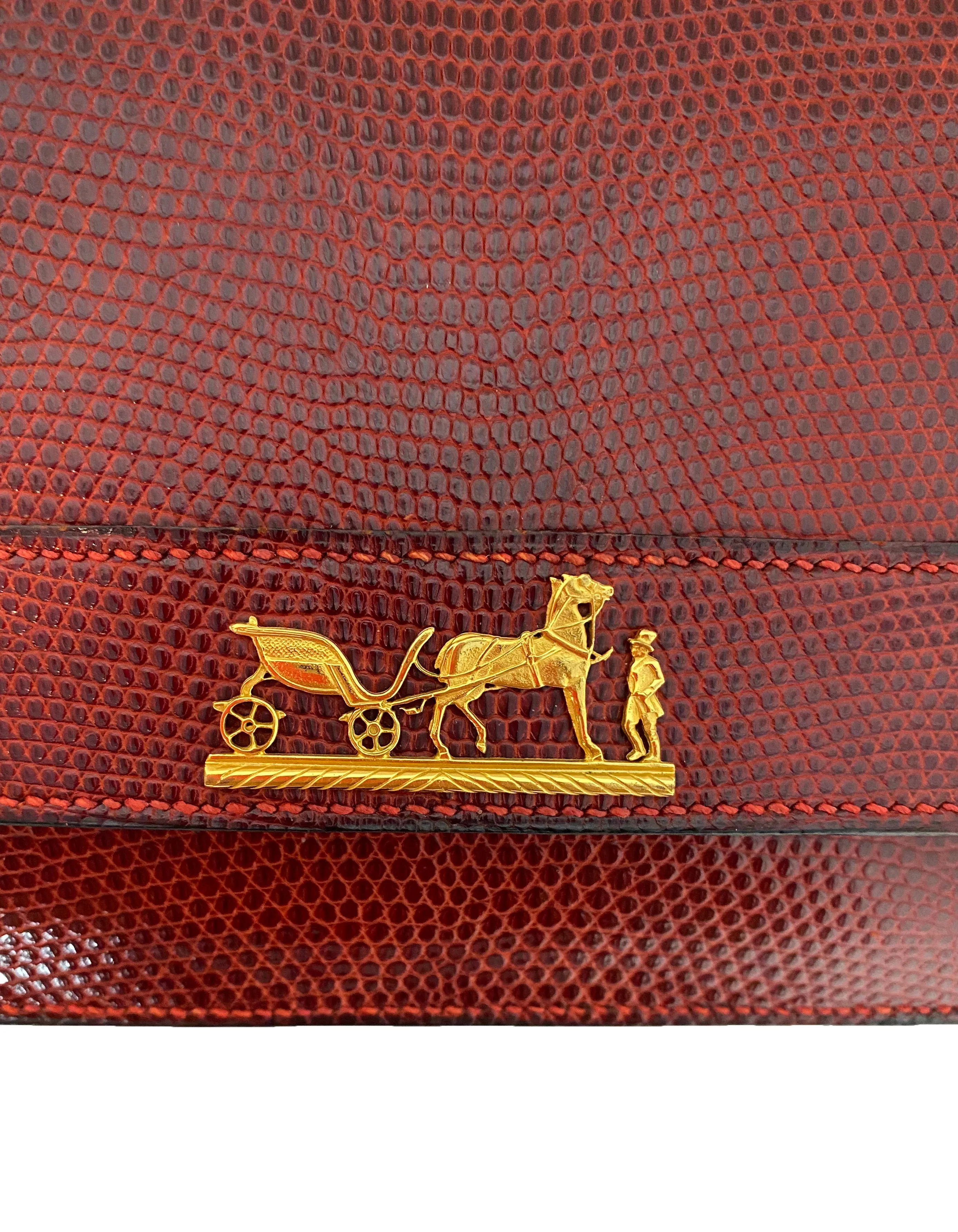 Hermes Vintage Rouge H Burgundy Lizard Sac Eugine 2-Way Clutch/Shouder Bag