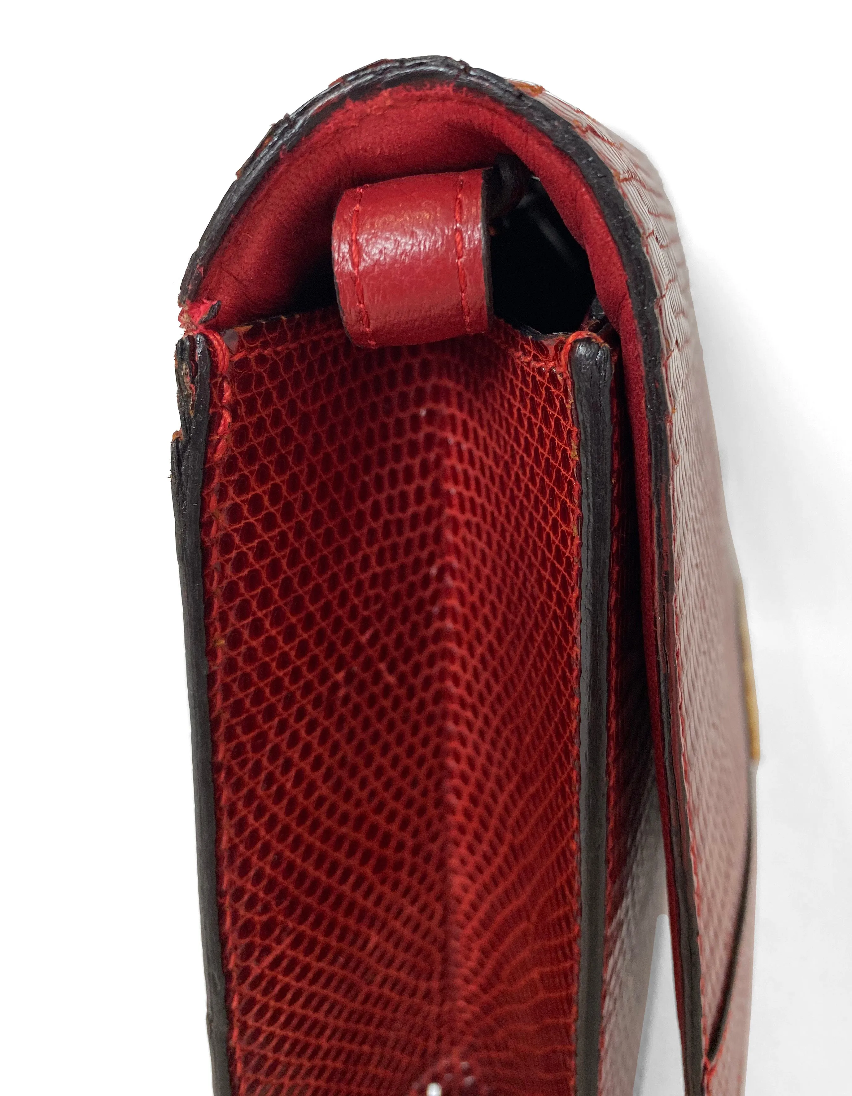 Hermes Vintage Rouge H Burgundy Lizard Sac Eugine 2-Way Clutch/Shouder Bag
