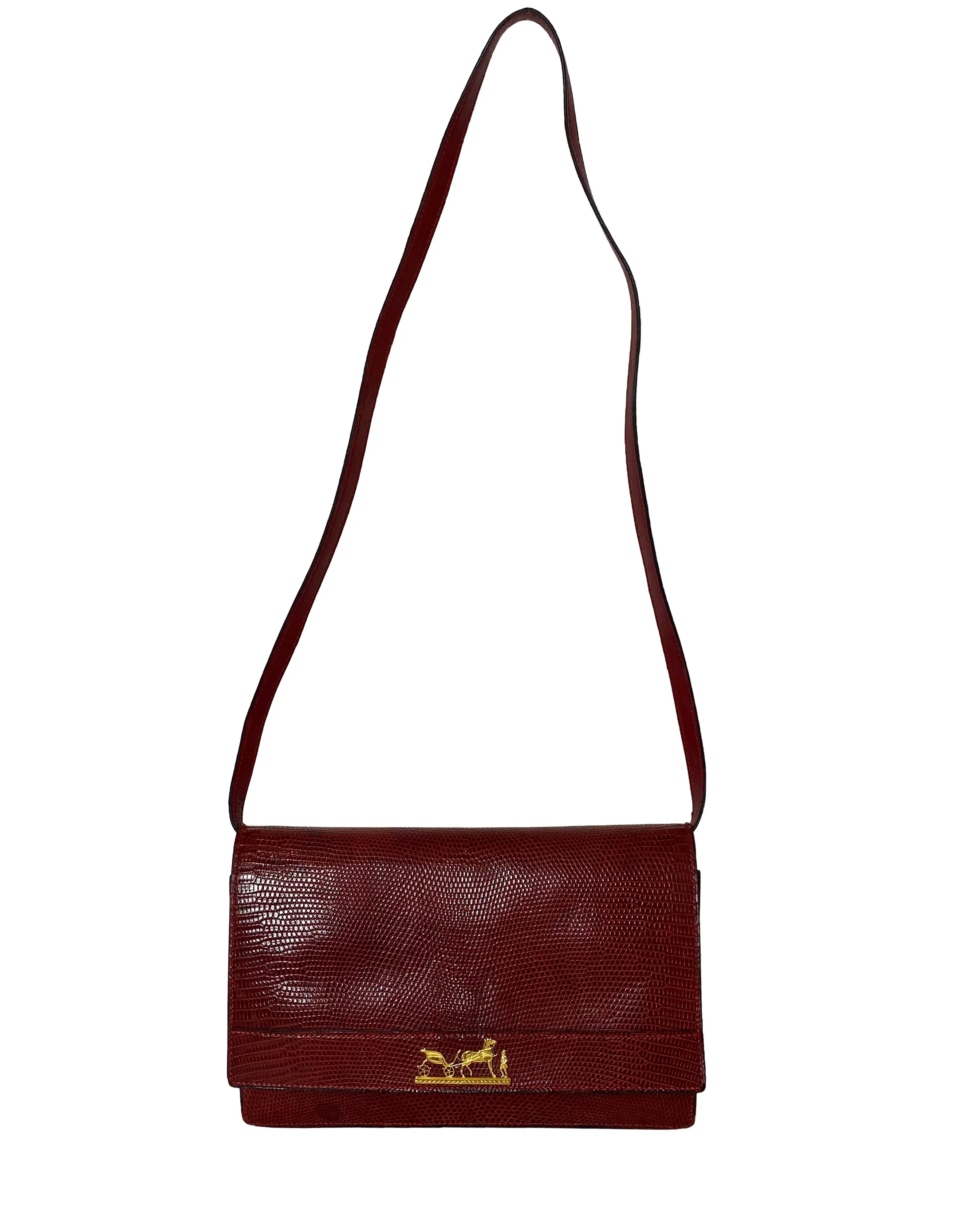 Hermes Vintage Rouge H Burgundy Lizard Sac Eugine 2-Way Clutch/Shouder Bag