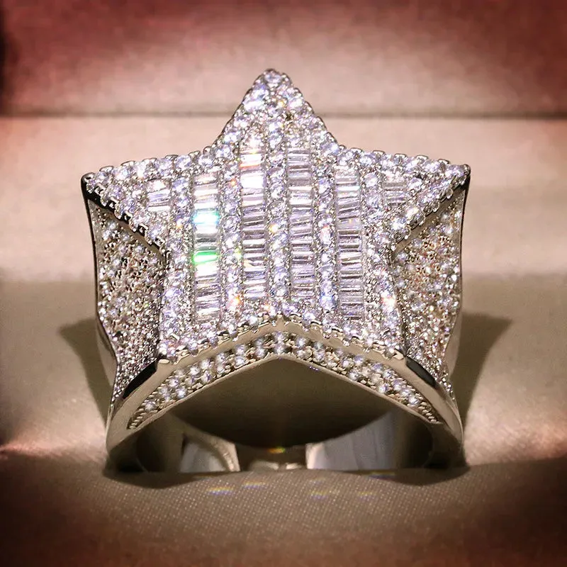 Hip Hop 5 Star Rings Men's Iced Zirconia Jewelry Couple Wedding Rings