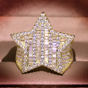 Hip Hop 5 Star Rings Men's Iced Zirconia Jewelry Couple Wedding Rings