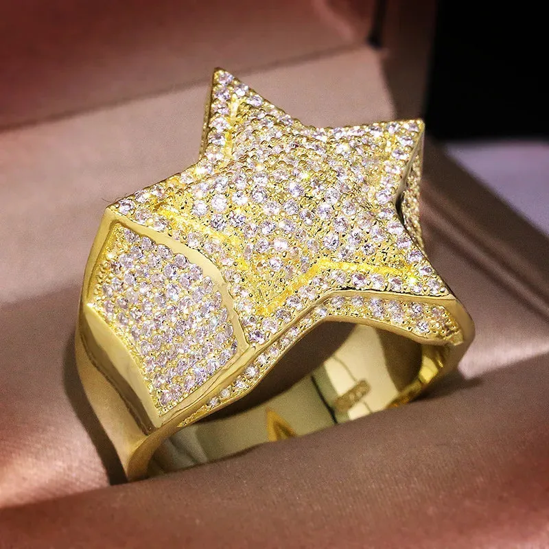Hip Hop 5 Star Rings Men's Iced Zirconia Jewelry Couple Wedding Rings
