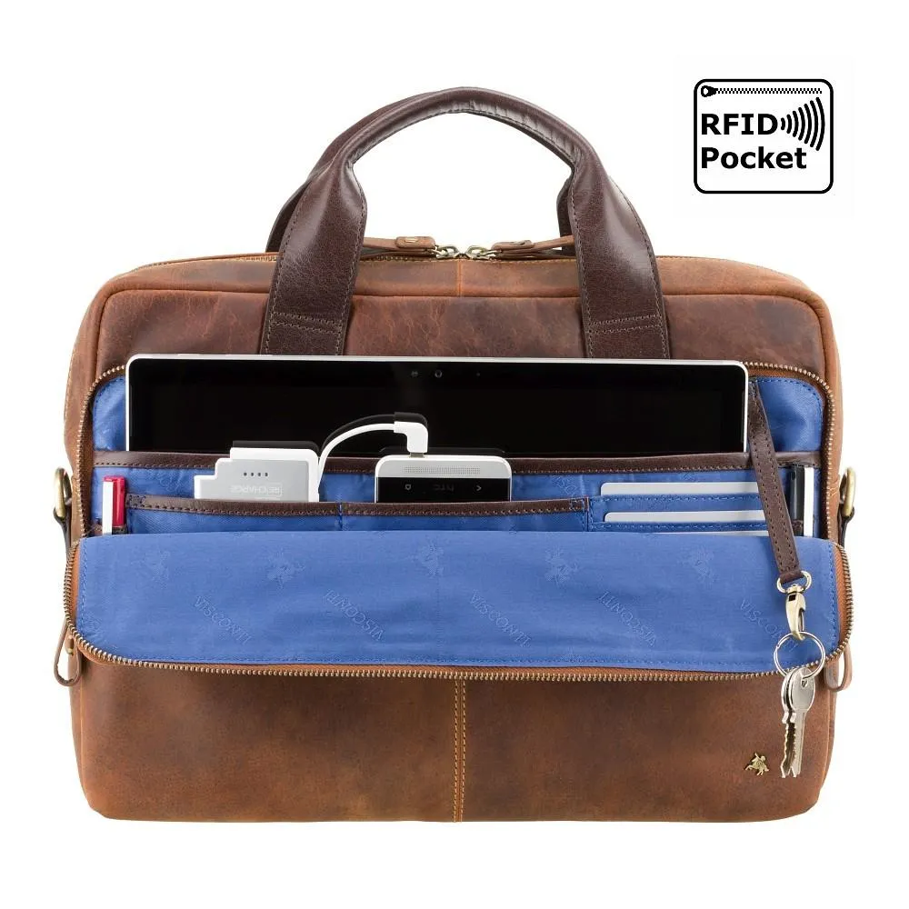 Hugo - 15" Leather Laptop Briefcase- Havana Tan