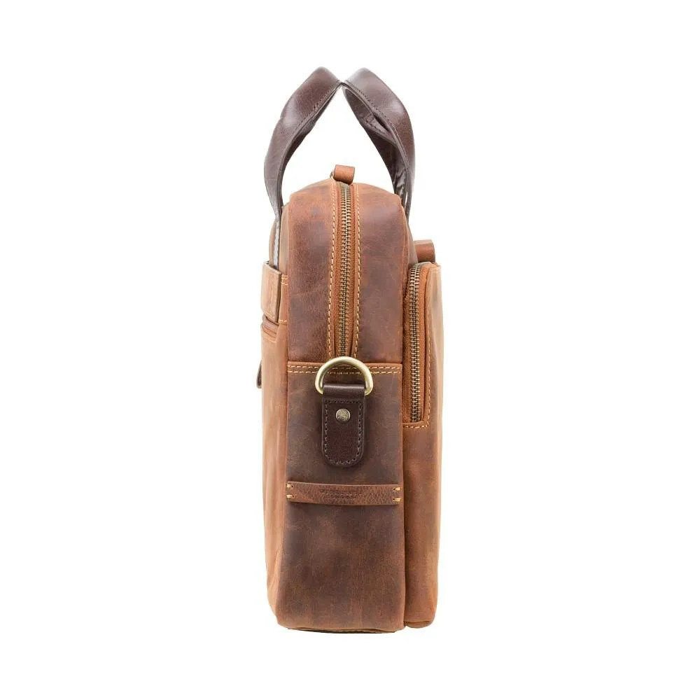 Hugo - 15" Leather Laptop Briefcase- Havana Tan