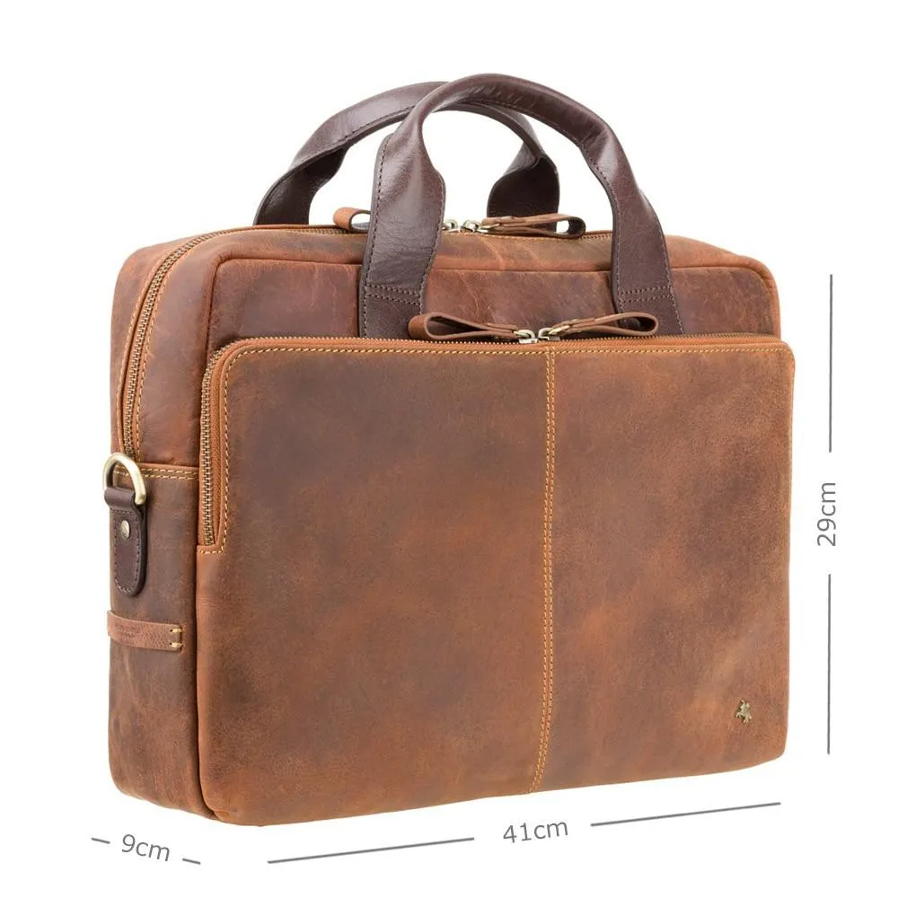 Hugo - 15" Leather Laptop Briefcase- Havana Tan