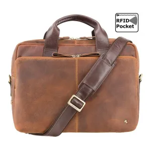 Hugo - 15" Leather Laptop Briefcase- Havana Tan