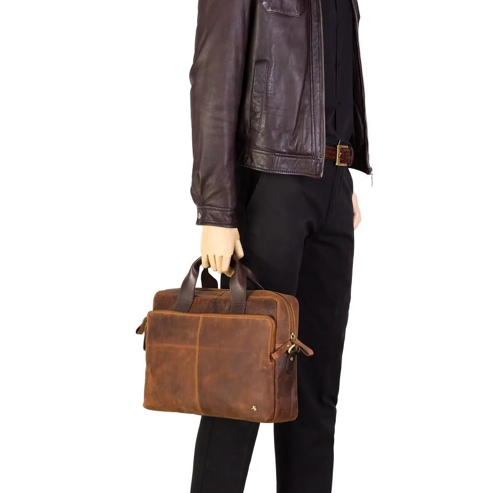Hugo - 15" Leather Laptop Briefcase- Havana Tan
