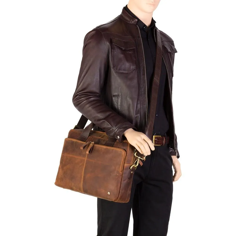 Hugo - 15" Leather Laptop Briefcase- Havana Tan