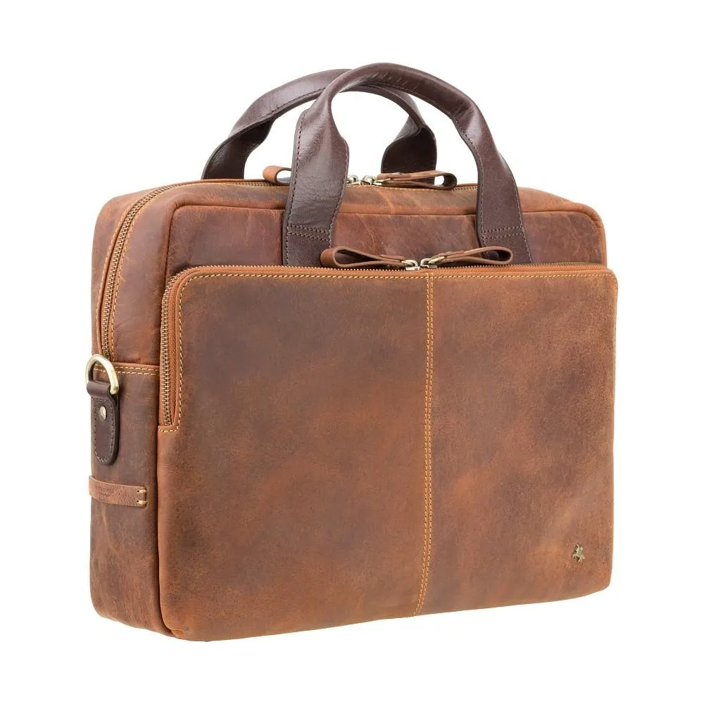 Hugo - 15" Leather Laptop Briefcase- Havana Tan