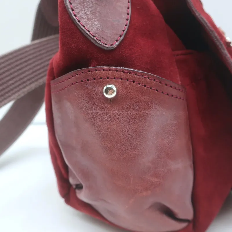 Isabel Marant Ballwin Small Crossbody Bag Red Suede & Burgundy Leather