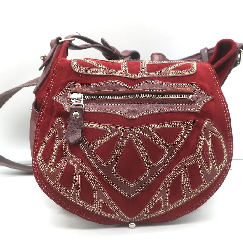 Isabel Marant Ballwin Small Crossbody Bag Red Suede & Burgundy Leather