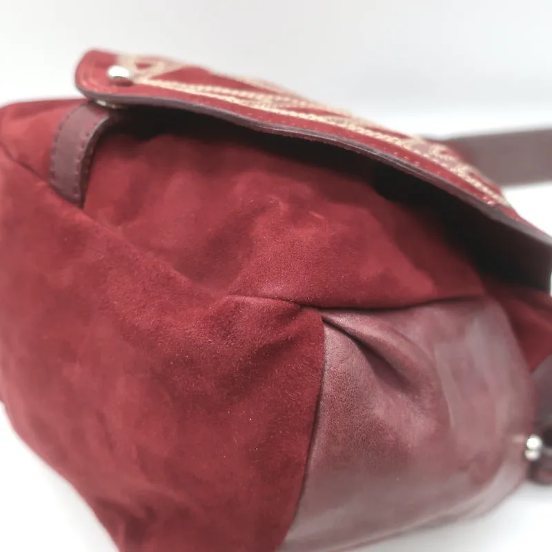 Isabel Marant Ballwin Small Crossbody Bag Red Suede & Burgundy Leather