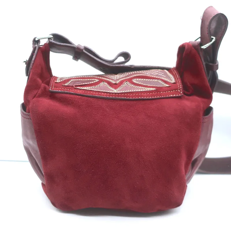 Isabel Marant Ballwin Small Crossbody Bag Red Suede & Burgundy Leather