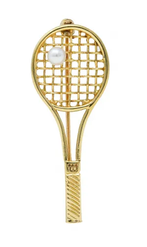 Larter & Sons Pearl 14 Karat Gold Wilson Tennis Racket Brooch