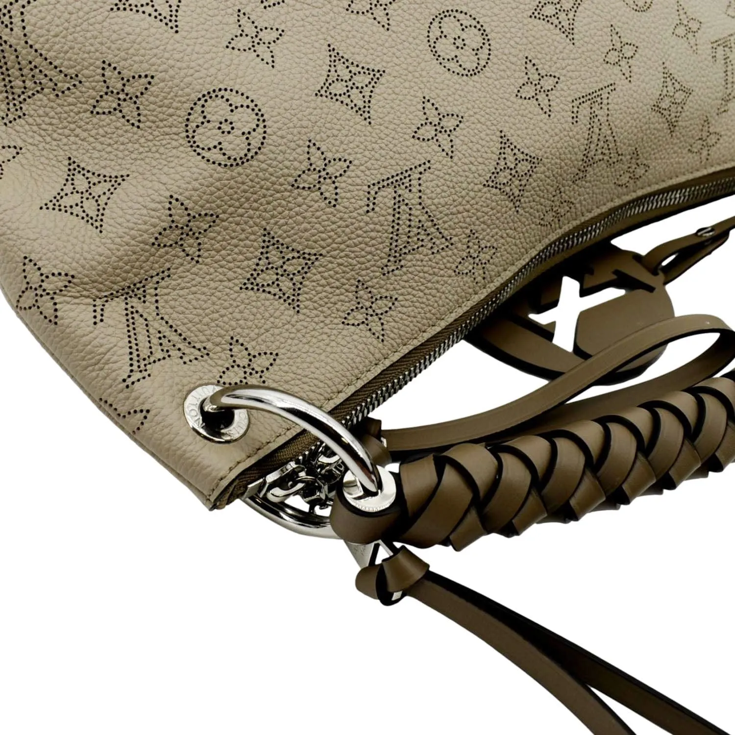LOUIS VUITTON Beaubourg Mahina MM Leather Hobo Shoulder Bag Beige