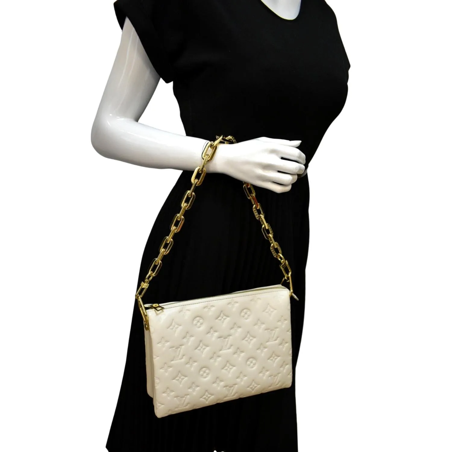 LOUIS VUITTON Coussin PM Monogram Embossed Shoulder Bag Creme