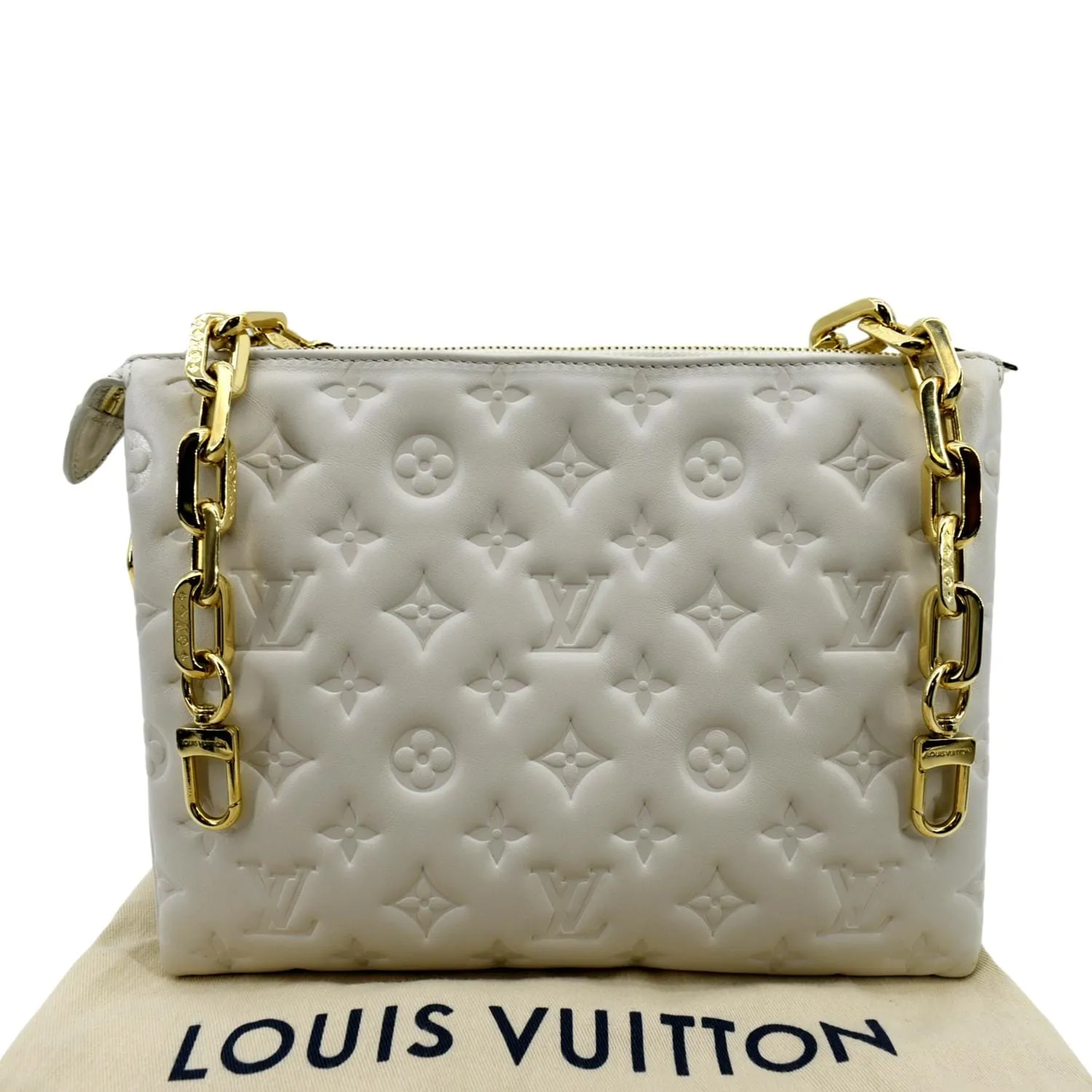 LOUIS VUITTON Coussin PM Monogram Embossed Shoulder Bag Creme