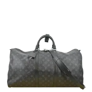 LOUIS VUITTON Keepall 55 Bandouliere Monogram Eclipse Travel Bag Black