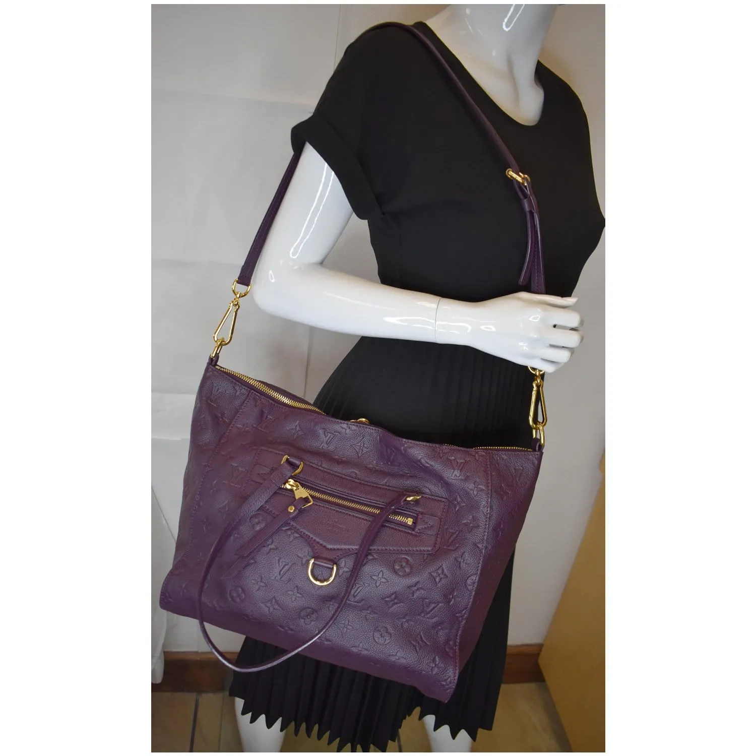 LOUIS VUITTON Lumineuse PM Monogram Empreinte Leather Shoulder Bag Plum