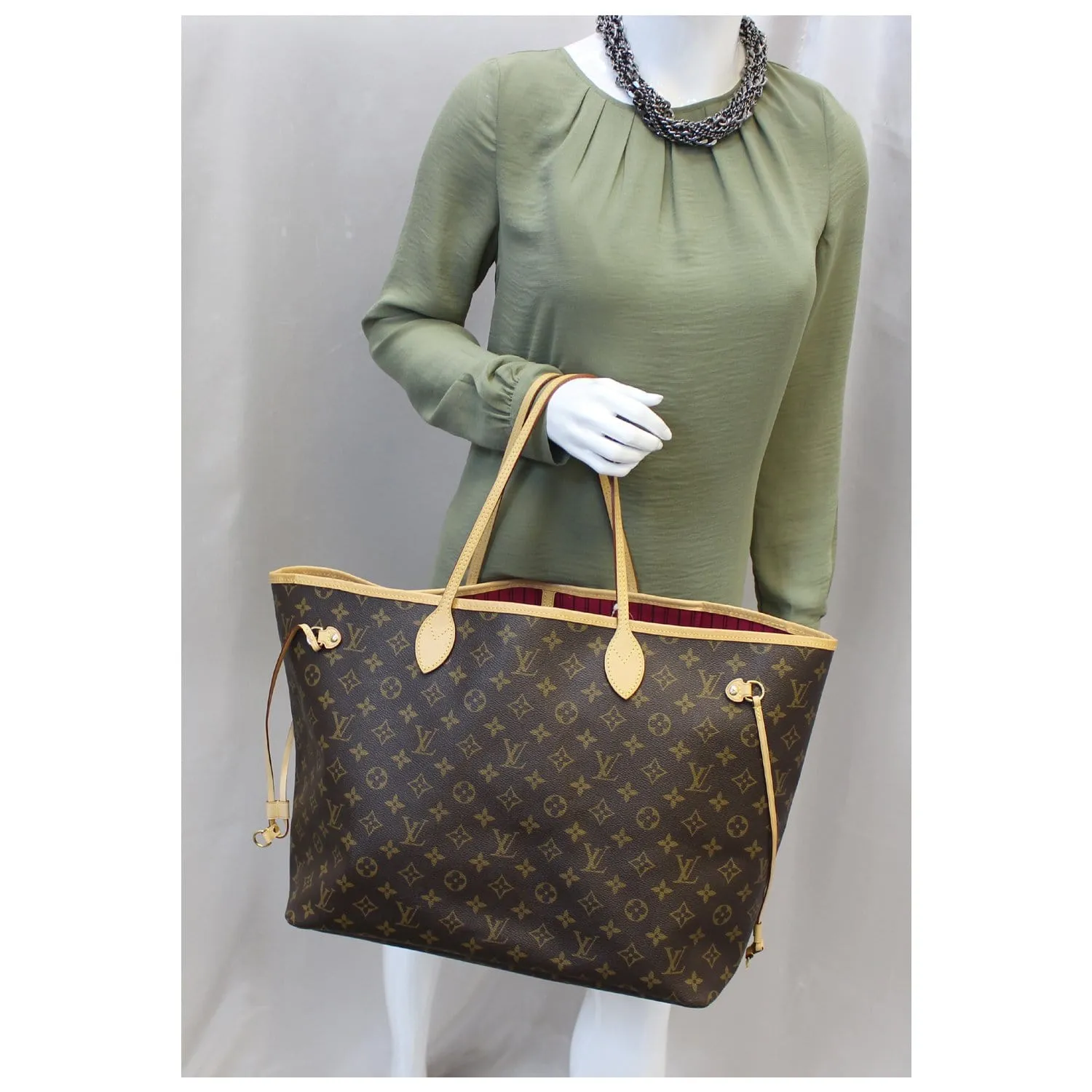 LOUIS VUITTON Neverfull GM Monogram Canvas Shoulder Bag Fuchsia