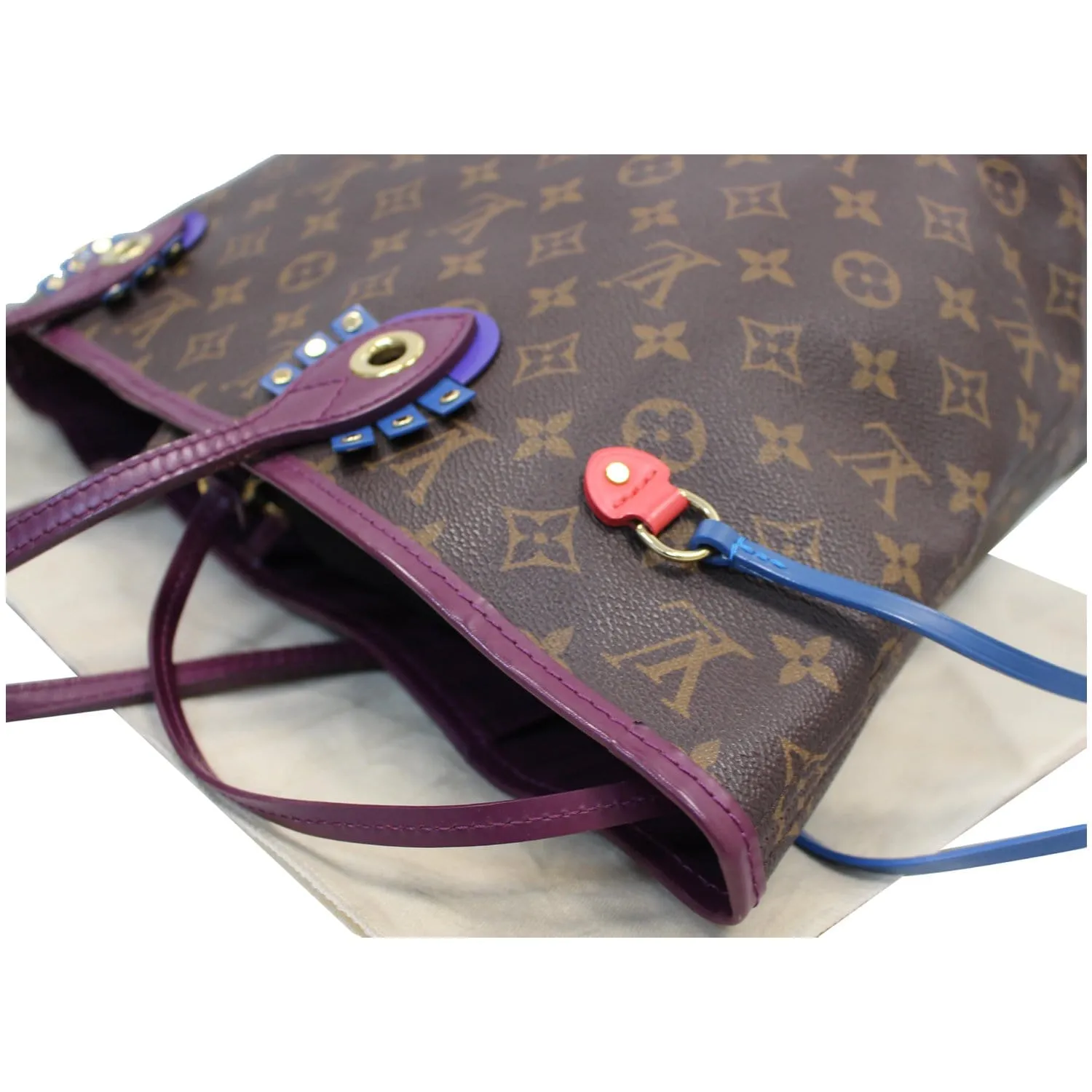 LOUIS VUITTON Neverfull MM Totem Monogram Canvas Tote Shoulder Bag Purple