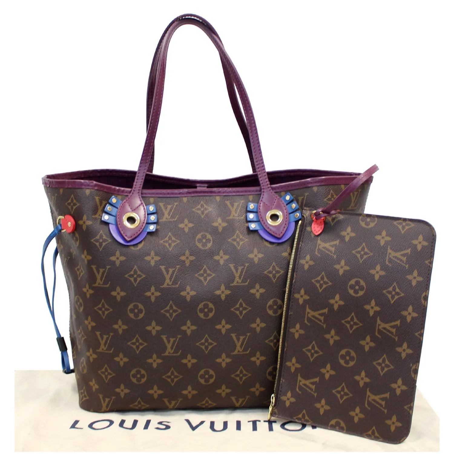LOUIS VUITTON Neverfull MM Totem Monogram Canvas Tote Shoulder Bag Purple