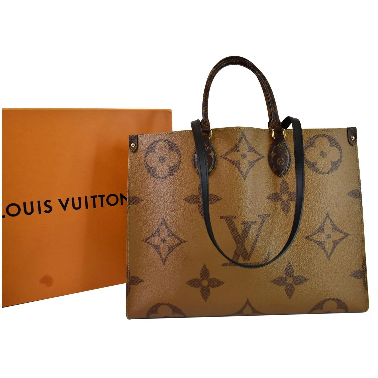 LOUIS VUITTON Onthego GM Reverse Monogram Giant Canvas Tote Shoulder Bag Brown