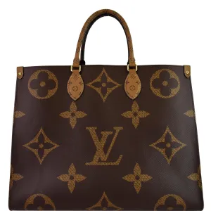 LOUIS VUITTON Onthego GM Reverse Monogram Giant Canvas Tote Shoulder Bag Brown