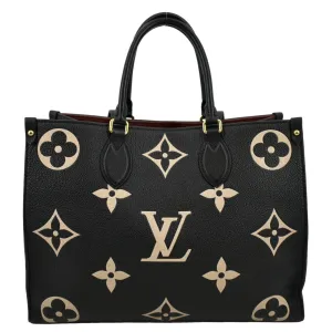 LOUIS VUITTON Onthego MM Giant Monogram Leather Tote Shoulder Bag Bicolor