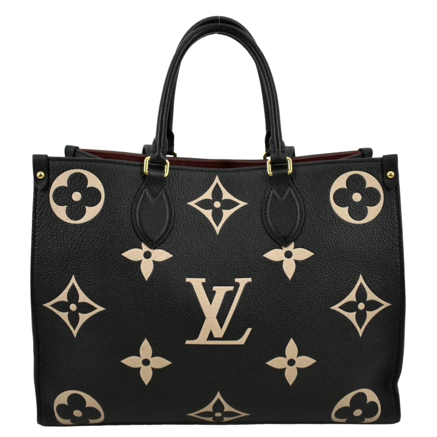 LOUIS VUITTON Onthego MM Giant Monogram Leather Tote Shoulder Bag Bicolor