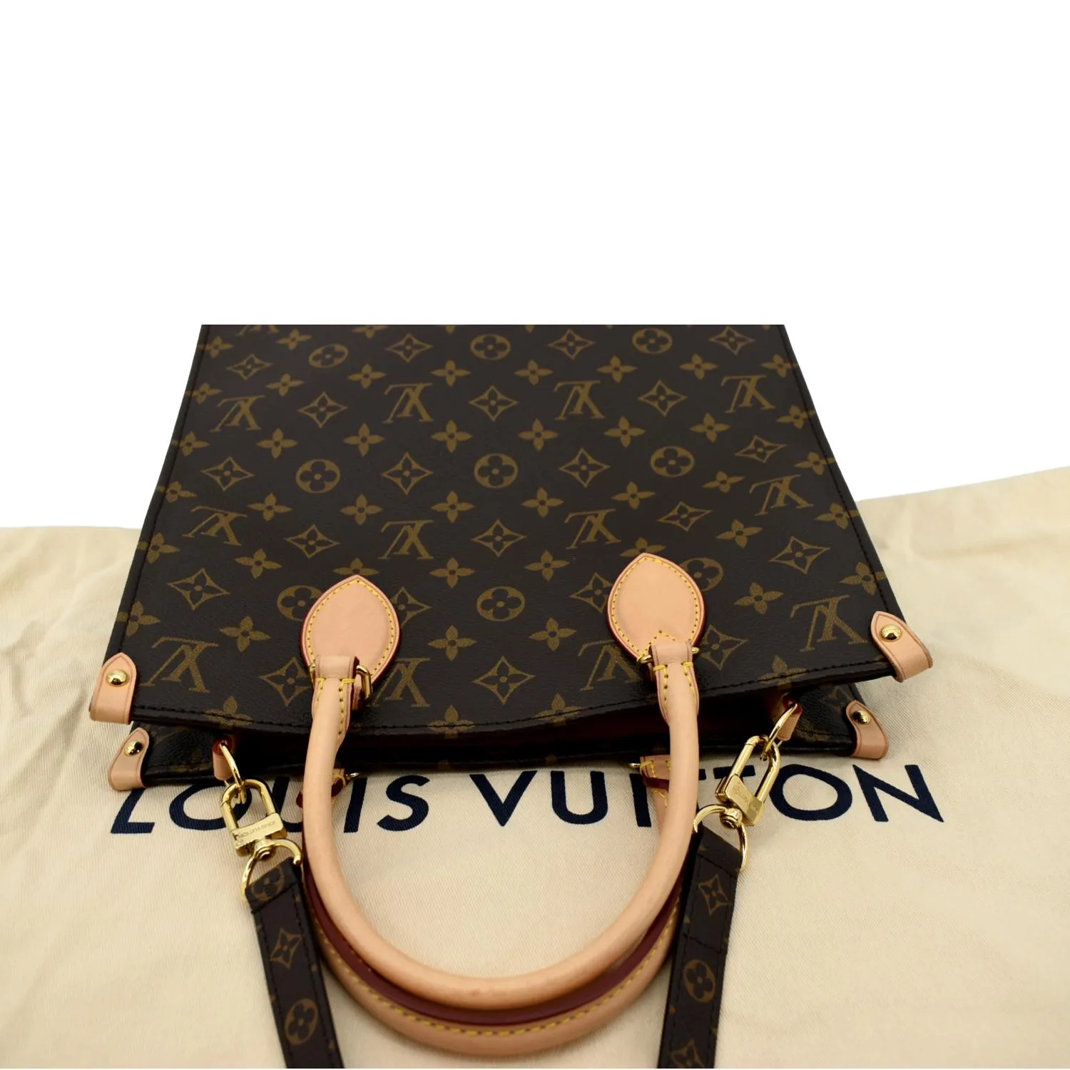 LOUIS VUITTON Sac Plat PM Monogram Canvas Tote Shoulder Bag Brown