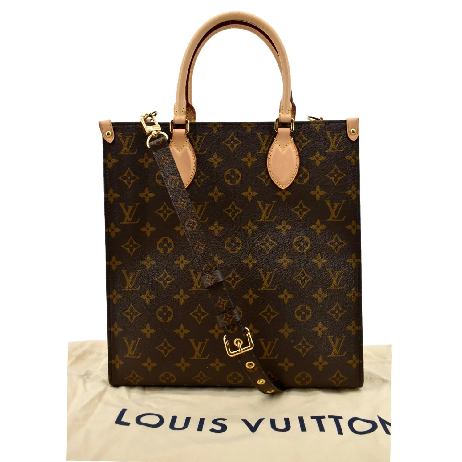 LOUIS VUITTON Sac Plat PM Monogram Canvas Tote Shoulder Bag Brown