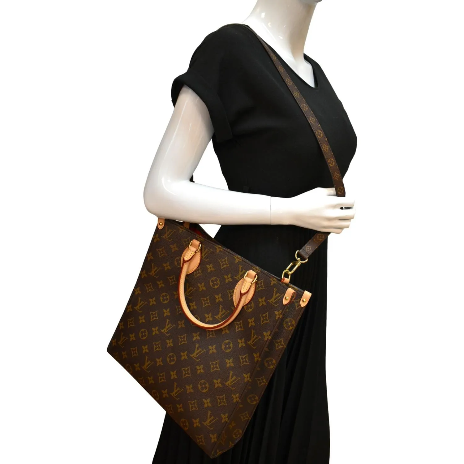 LOUIS VUITTON Sac Plat PM Monogram Canvas Tote Shoulder Bag Brown