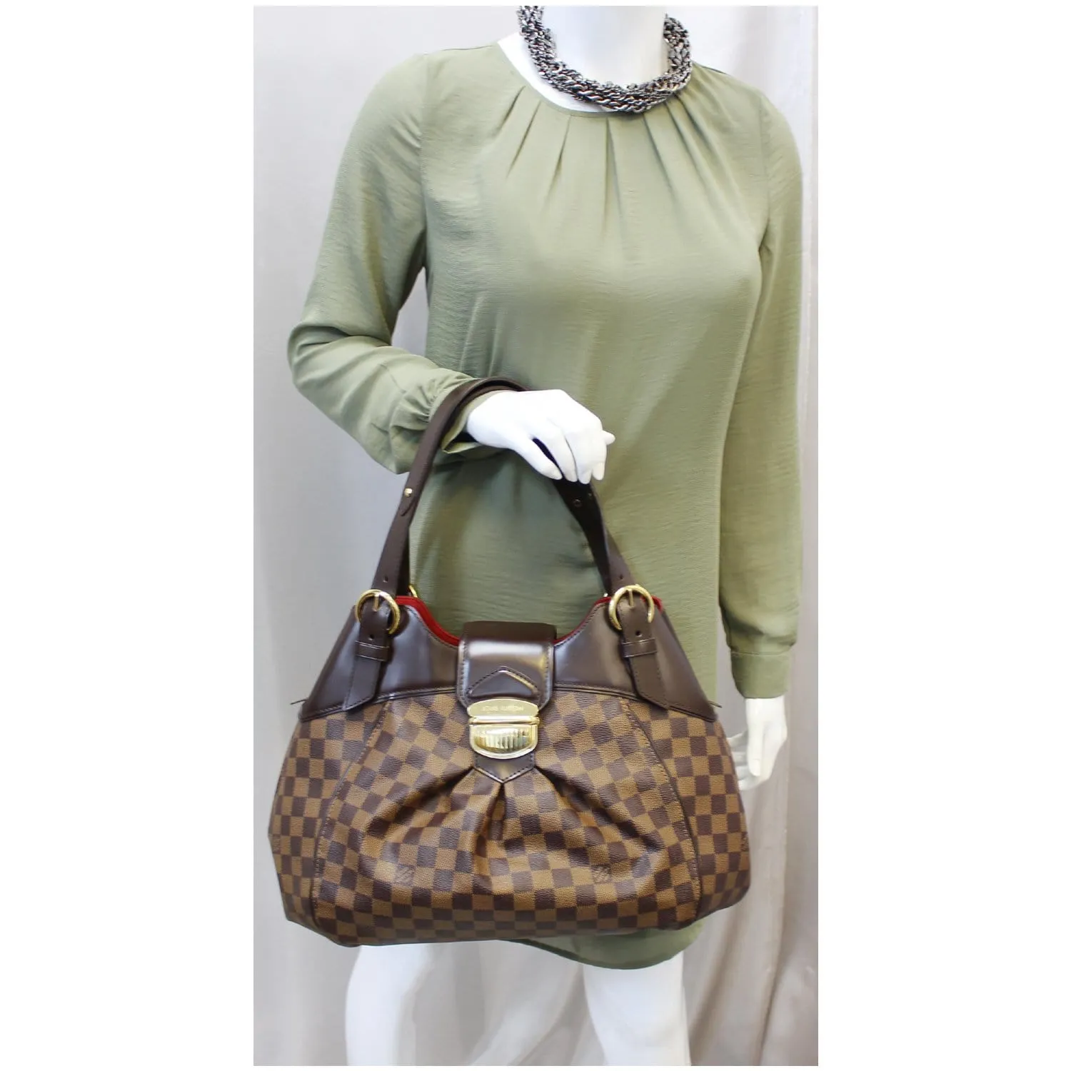 LOUIS VUITTON Sistina MM Damier Ebene Shoulder Bag Brown