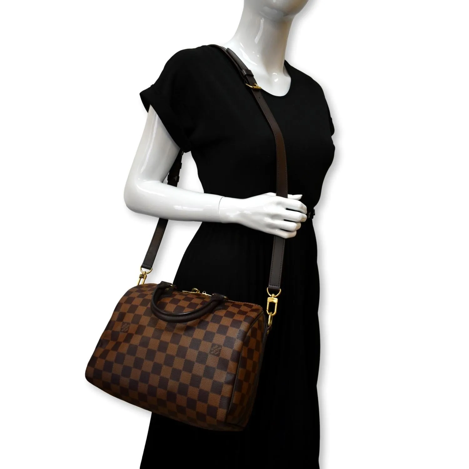 LOUIS VUITTON Speedy 25 Bandouliere Damier Ebene Shoulder Bag Brown