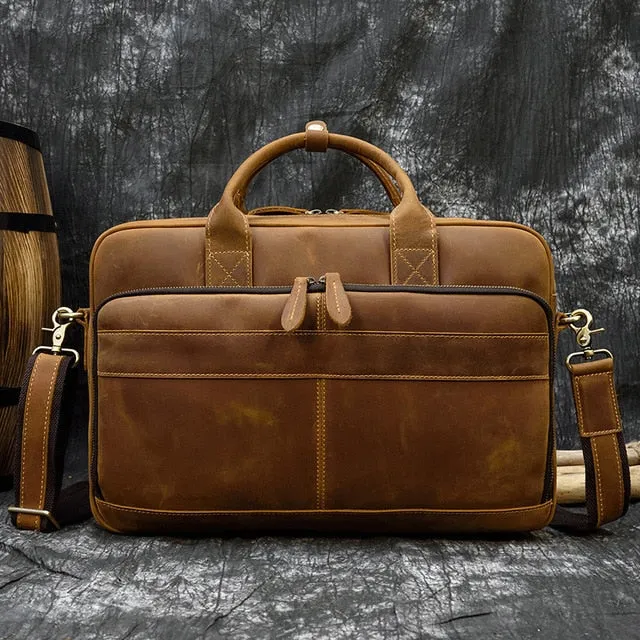 MAHEU Men Briefcase Genuine Leather Laptop Bag 15.6" PC Doctor Lawyer Computer Bag Cowhide Male Briefcase Cow Leather Men Bag