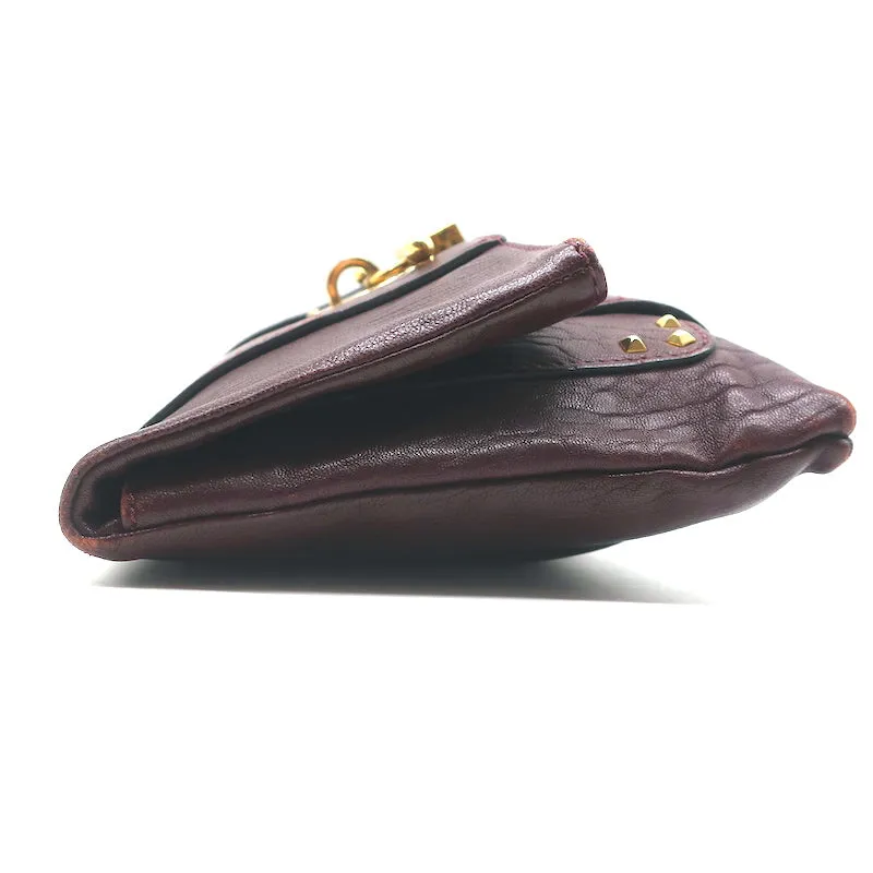 Marc Jacobs Padlock Flap Clutch Burgundy Grained Leather Small Bag