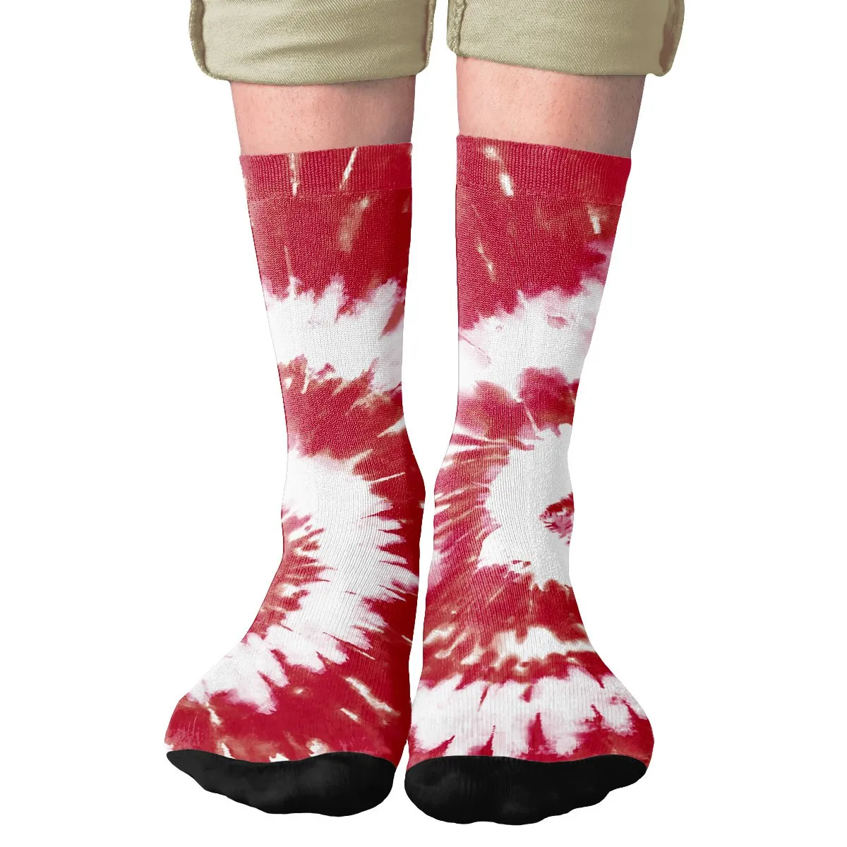 Maroon & White Tie Dye Adult Crew Socks