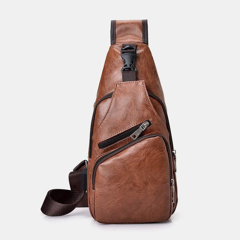 Men Casual Resistant Waterproof Anti-theft Chest Bag Headphone Hole USB Charging Port Design Multi-pocket Travel Daypack Shoulder Bag